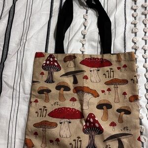 Mushroom Print Tote Bag - Red and Tan
